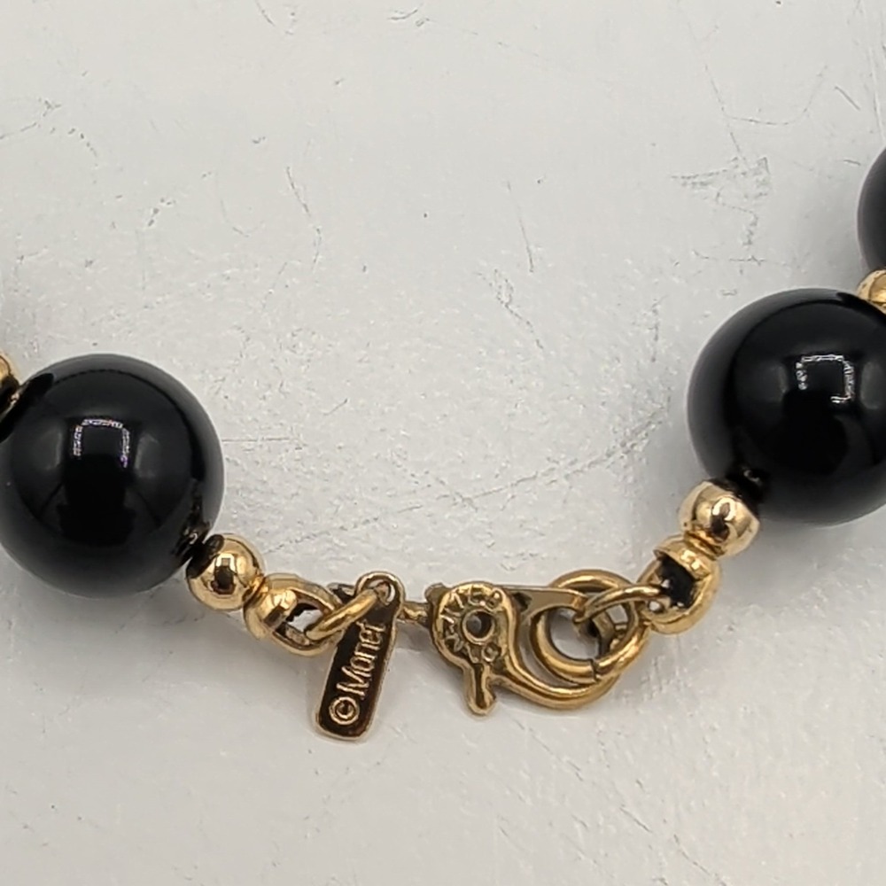 Vintage Monet Black Beaded Choker Necklace Gold Tone Spacers 15" - Picture 4 of 13